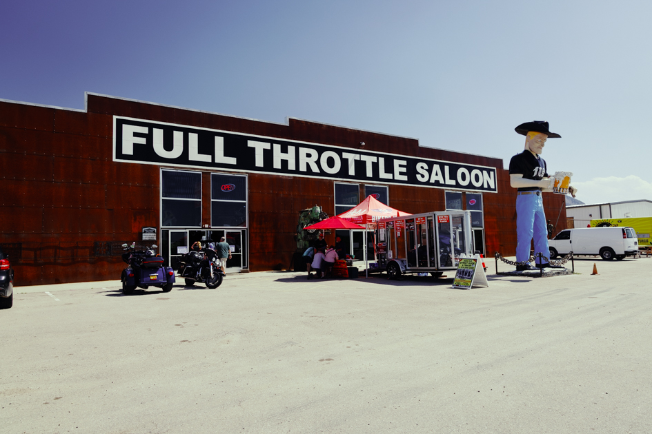 Exterior of Full Throttle Saloon, a sprawling biker bar in Sturgis, South Dakota.