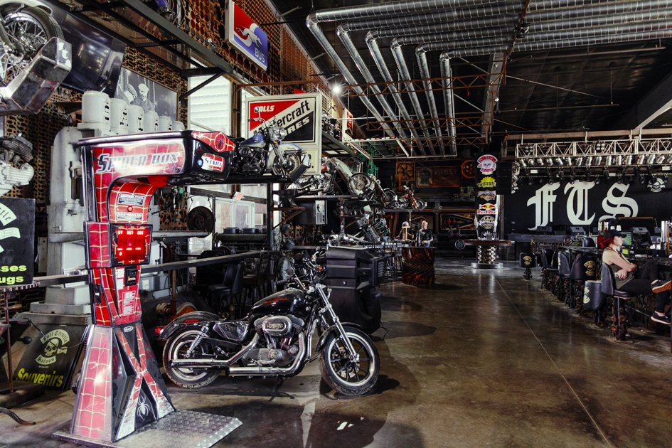 Motorcycles parked inside one of the bars at Full Throttle Saloon in Sturgis, South Dakota.