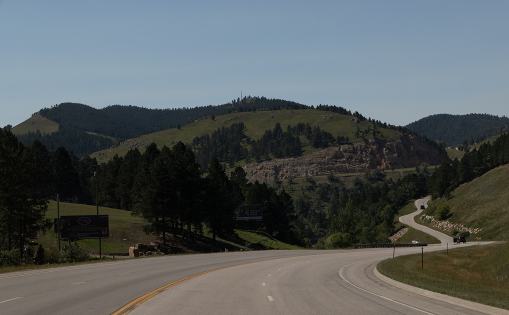 Empty, lonely road stretching through the South Dakota plains on the way to Full Throttle Saloon.