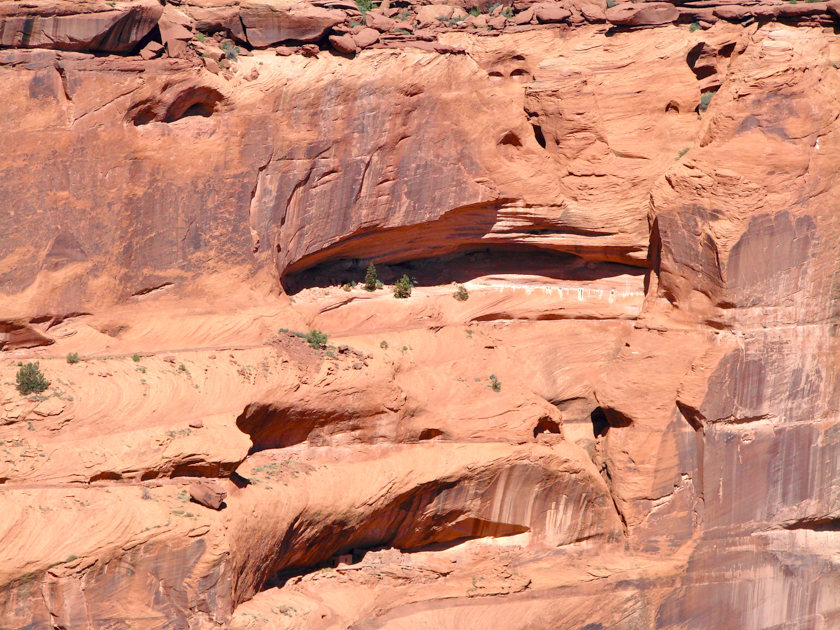 Ancient cliff dwellings tucked into Canyon de Chelly’s red sandstone walls.