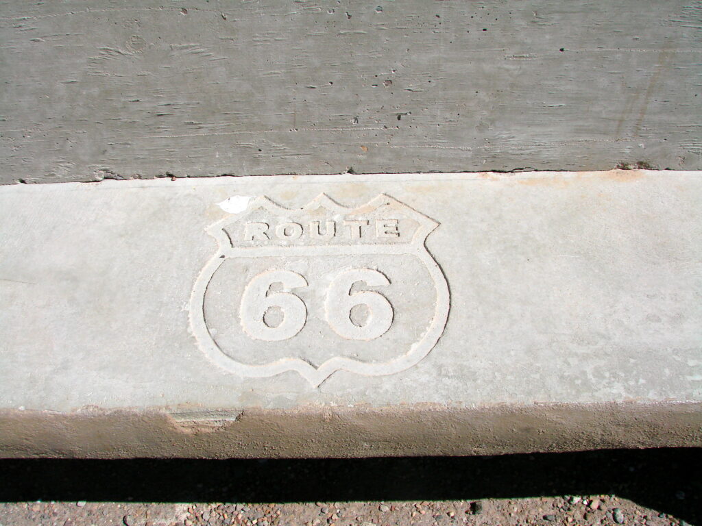 Route 66 emblem etched in cement at Petrified Forest National Park in Arizona