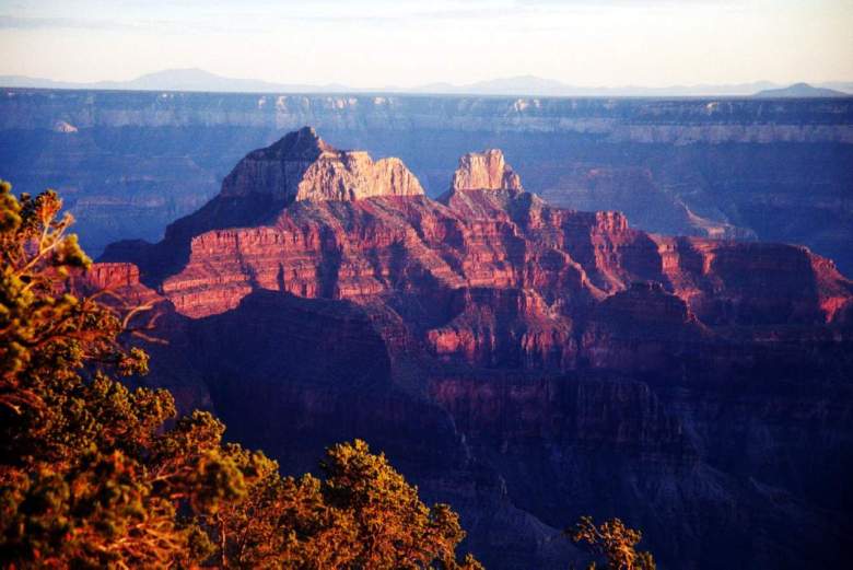 View from Bright Angel Point overlooking the Grand Canyon with dramatic cliffs and layered rock formations