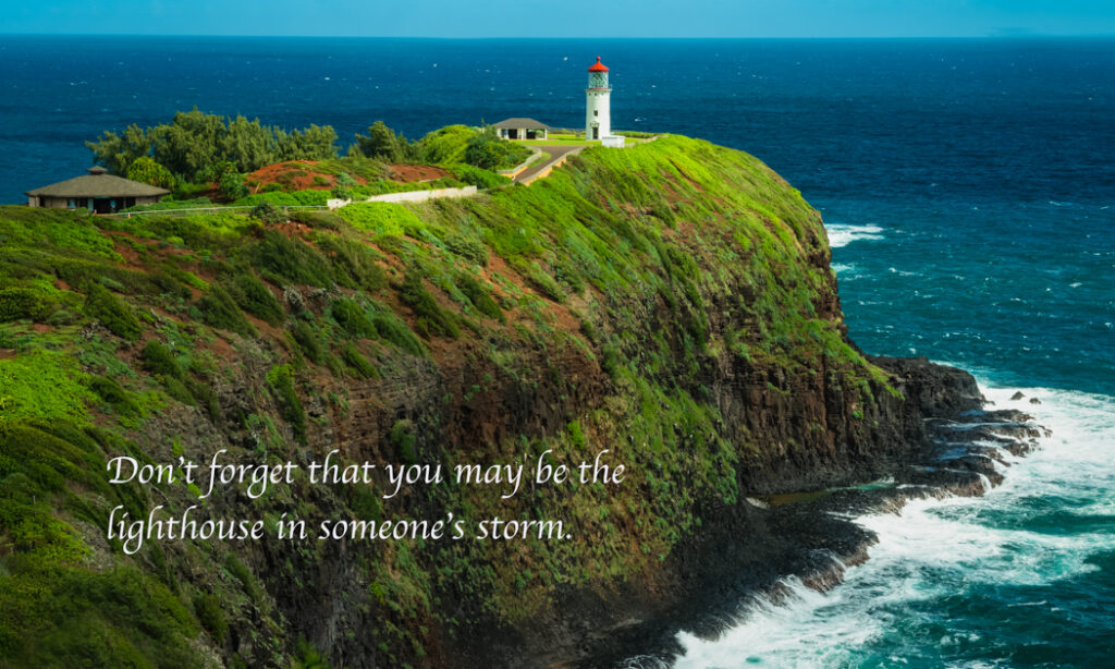 Kīlauea Lighthouse with an inspirational quote overlay.