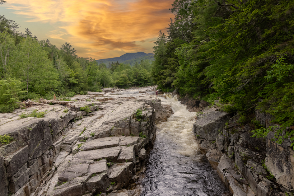 Swift River rushing through the granite walls of Rocky Gorge along the Kancamagus Highway, White Mountains, New Hampshire.
