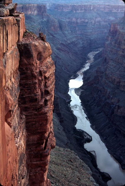 Grand Canyon view from Toroweep Overlook with the Colorado River far below steep red cliffs