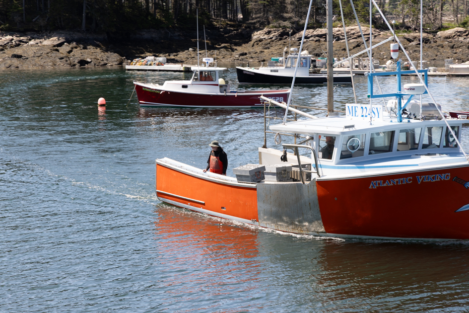 A lobster boat returns to Winter Harbor, Maine, after a day hauling traps along the Schoodic Peninsula.