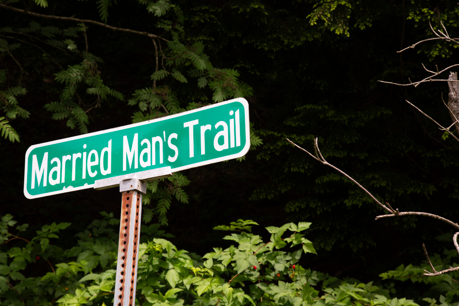 Sign marking the entrance to Married Man’s Trail in Ketchikan, Alaska