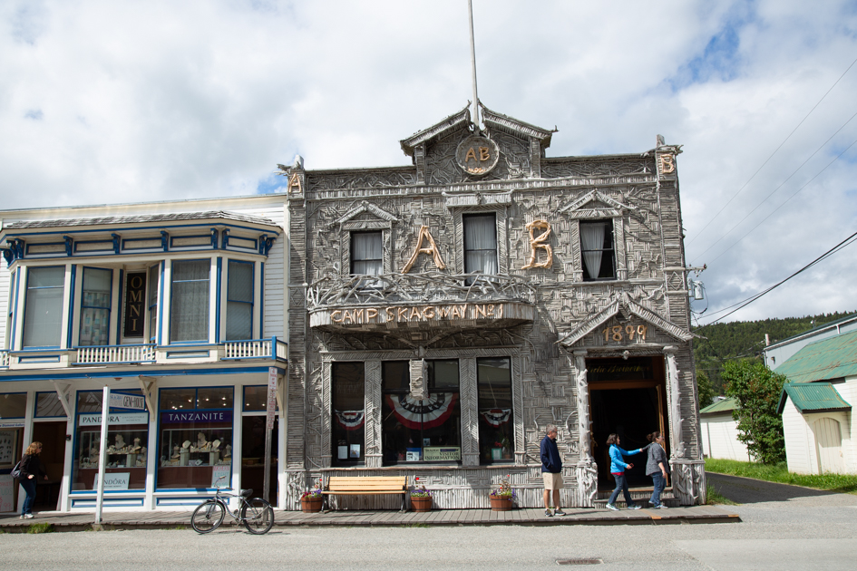 Historic 1899 building on Broadway Street in Skagway, Alaska, preserved from the Klondike Gold Rush era
