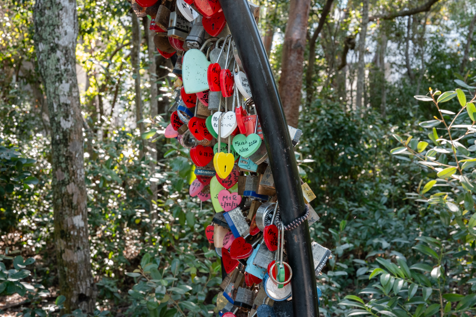 Close view of love locks on arch at Baker’s Cay Resort Key Largo