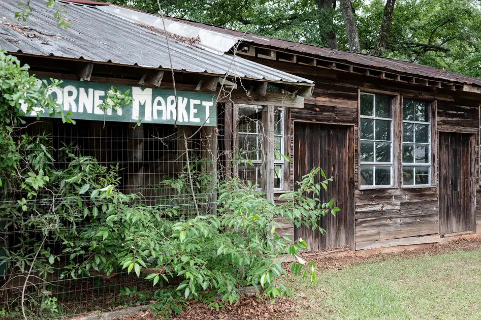 Side view of the historic Crossroads Store building in rural Troup County, Georgia.
