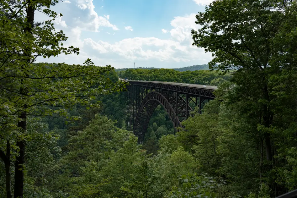 The iconic New River Gorge Bridge spanning the deep canyon in New River Gorge Bridge.