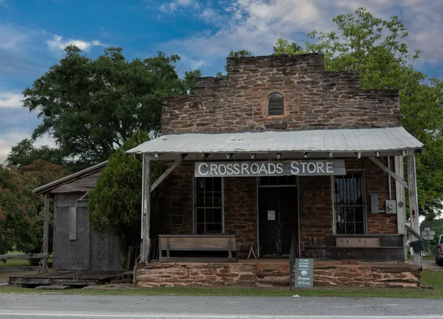 The historic Crossroads Store in rural Troup County, Georgia, surrounded by quiet back roads and small-town charm.
