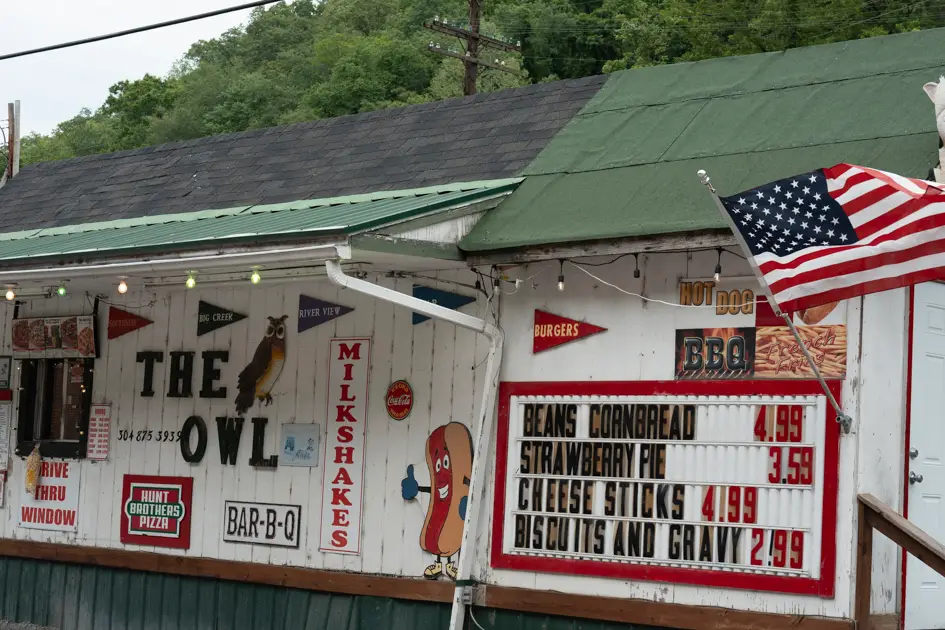 Local food truck parked along the streets of War in the Appalachian mountains.