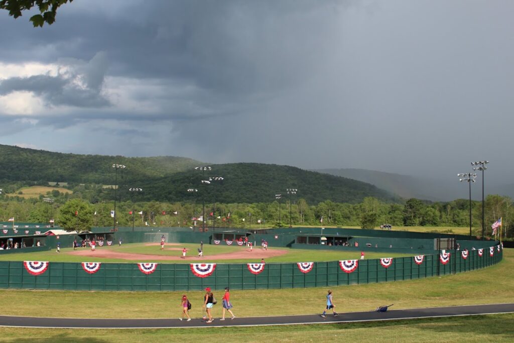 View of a baseball field at Cooperstown Dreams Park in Cooperstown, New York.